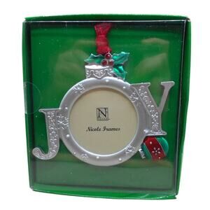 JOY Silver Picture Frame Christmas Ornament NIB Nicole Frames